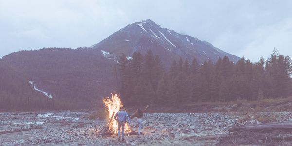 Campfire in mountains